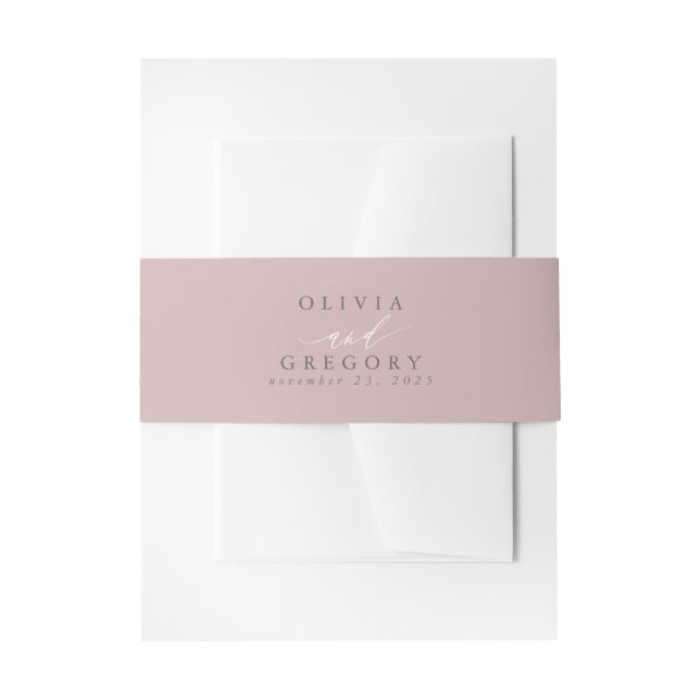 Dusty Rose Elegant Minimal Wedding Invitation Belly Band (Front Example)