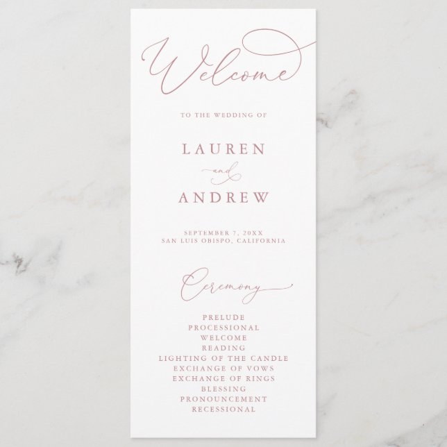 Dusty Rose Elegant Minimalist Wedding Programme (Front)