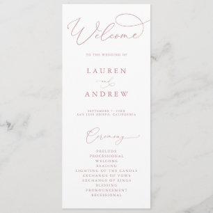 Dusty Rose Elegant Minimalist Wedding Programme