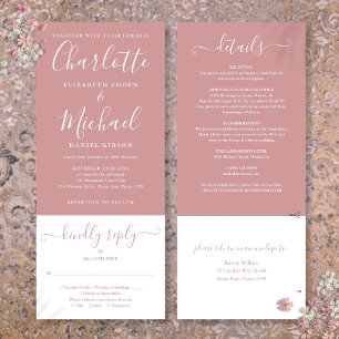Dusty Rose Elegant Script All In One Wedding Invitation