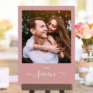 Dusty Rose Elegant Script Photo Table Number