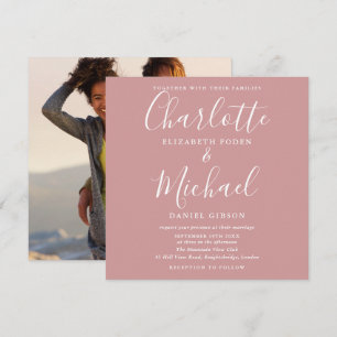 Dusty Rose Elegant Script Wedding Photo Invitation