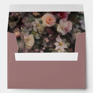 Dusty Rose Elegant Vintage Floral Painting Wedding Envelope
