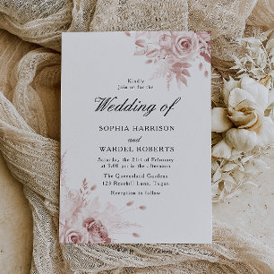 Dusty Rose Elegant Vintage Roses Wedding Invitation