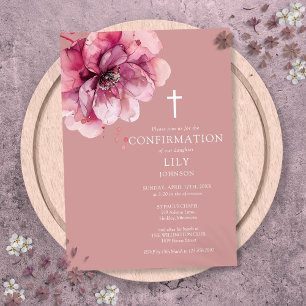 Dusty Rose Elegant Watercolor Floral Confirmation Invitation