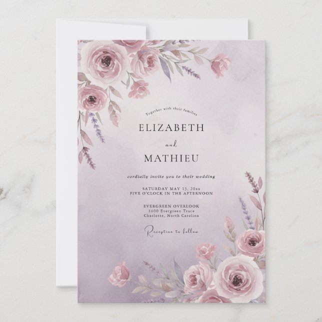 Dusty Rose Enchanted Floral Wedding Invitation (Front)