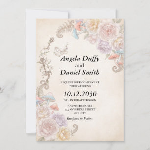 Dusty Rose Enchanted Garden Alice in Wonderland Invitation