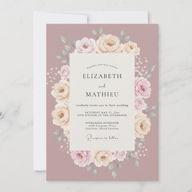 Dusty Rose Ethereal Blossom Wedding Invitation (Front)