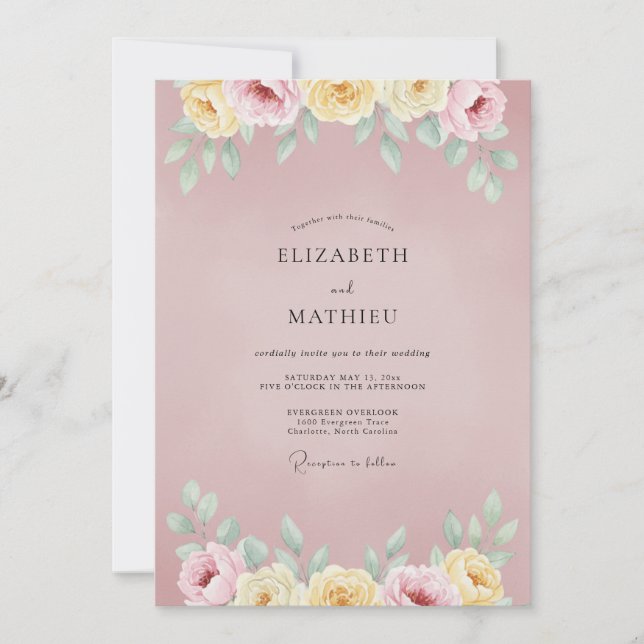 Dusty Rose Ethereal Botanical Wedding Invitation (Front)