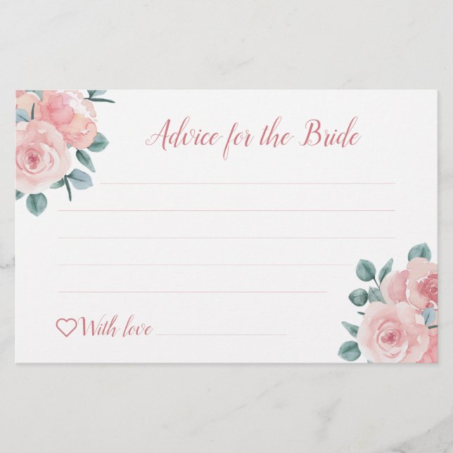 Dusty Rose Eucalyptus Bridal Shower Advice Cards (Front)