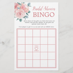 Dusty Rose Eucalyptus Bridal Shower Bingo Game