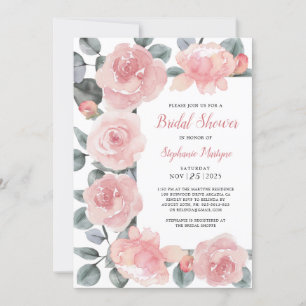 Dusty Rose Eucalyptus Elegant Floral Bridal Shower Invitation