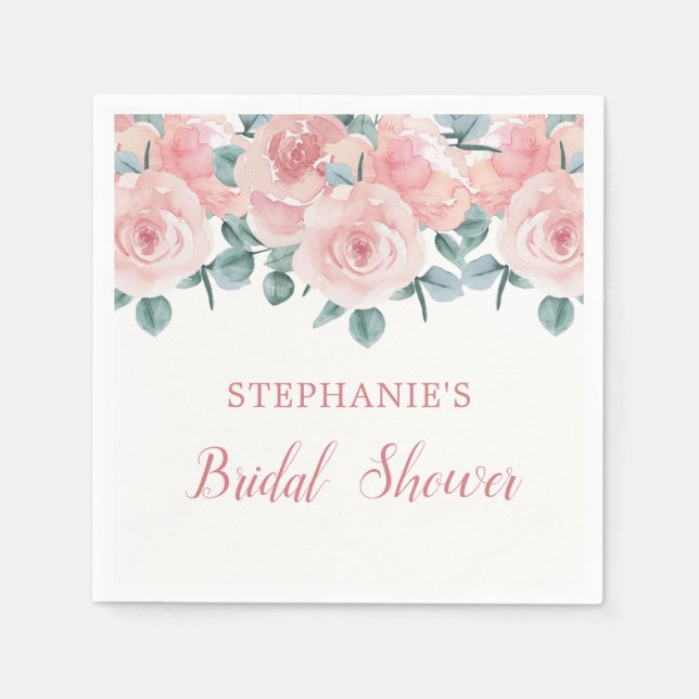 Dusty Rose Eucalyptus Elegant Floral Bridal Shower Napkin (Front)