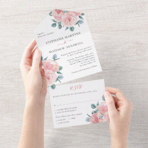Dusty Rose Eucalyptus Elegant Floral Wedding All In One Invitation
