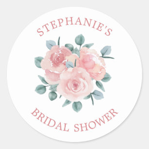Dusty Rose Eucalyptus Floral Bridal Shower Classic Round Sticker