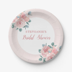 Dusty Rose Eucalyptus Floral Elegant Bridal Shower Paper Plate