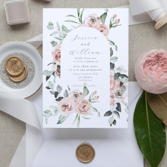 Dusty Rose Eucalyptus Floral QR Code Wedding   Invitation (Creator Uploaded)
