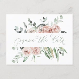 Dusty Rose Eucalyptus Greenery Save The Date Announcement Postcard