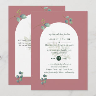 Dusty Rose Eucalyptus Greenery Wedding Arch Invitation