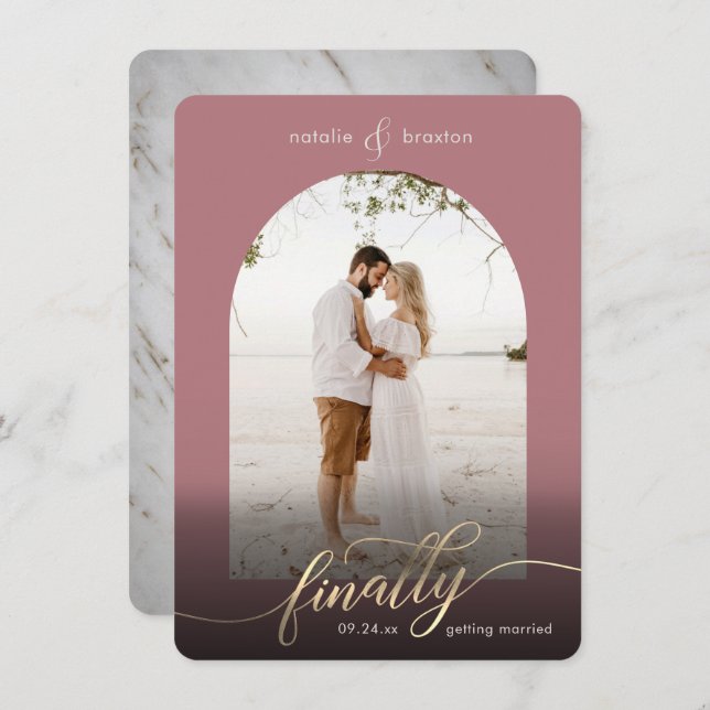 Dusty Rose Finally Getting Married & Window Photo Save The Date (Front/Back)