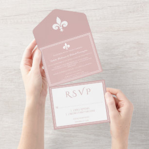 Dusty Rose Fleur de Lis All in One Wedding Invite
