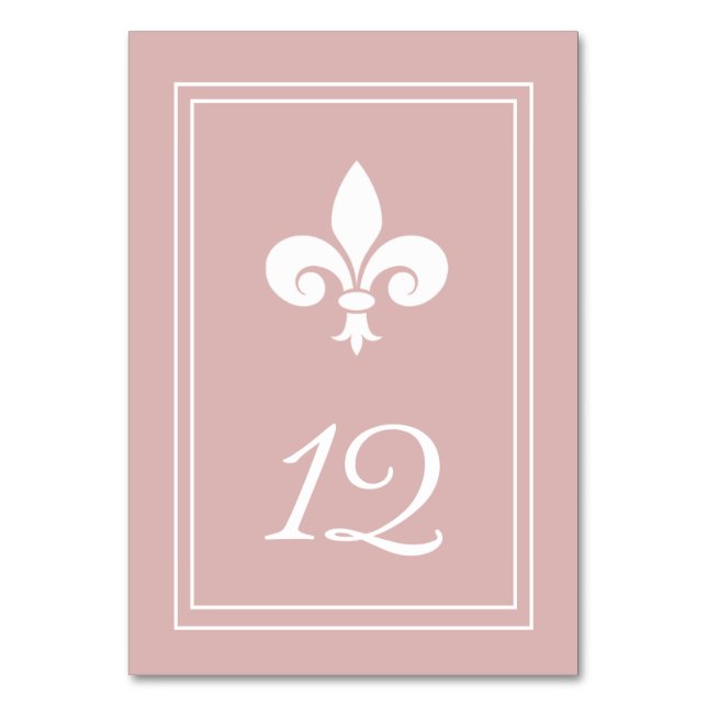 Dusty Rose Fleur de Lis Table Number Card (Front)