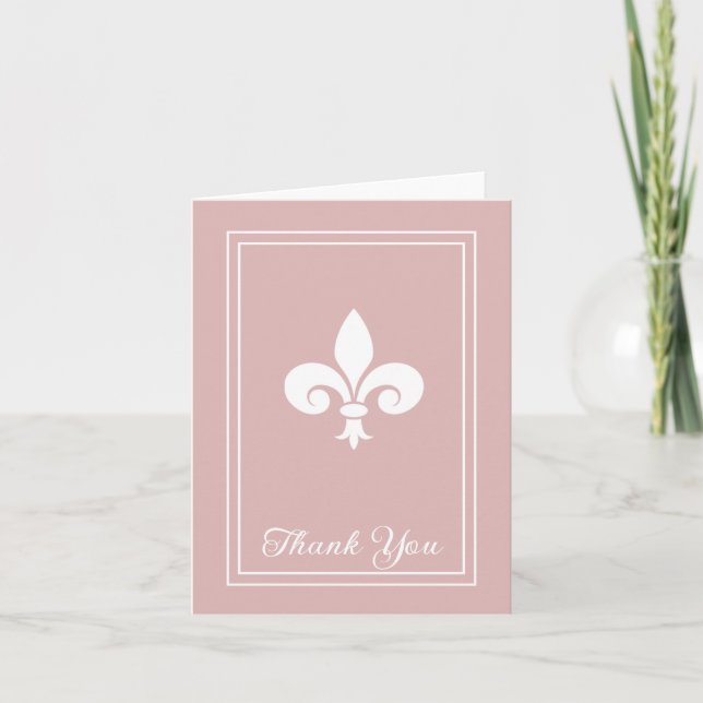 Dusty Rose Fleur de Lis Thank You Card (Front)