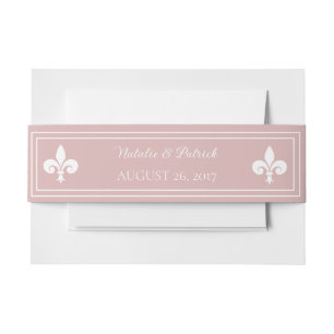 Dusty Rose Fleur de Lis Wedding Invitation Belly Band