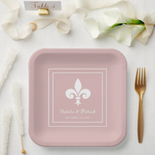 Dusty Rose Fleur de Lis Wedding Paper Plates