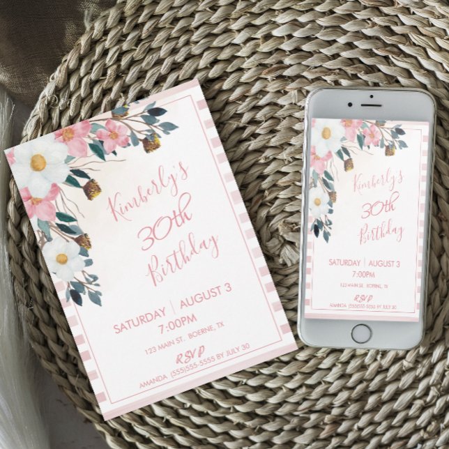 Dusty Rose Floral 30th Birthday Invitation (Creator Uploaded)
