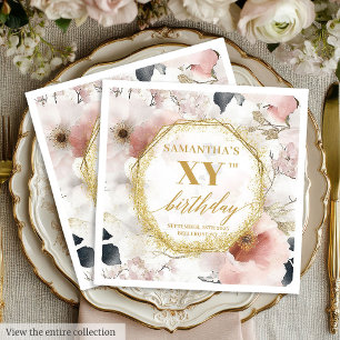 Dusty Rose Floral 90 Birthday Napkins Customizable