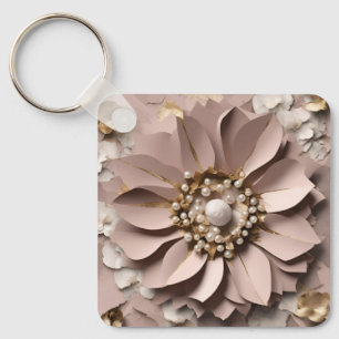Dusty Rose Floral Aluminum Square Keychain