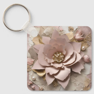 Dusty Rose Floral Aluminum Square Keychain