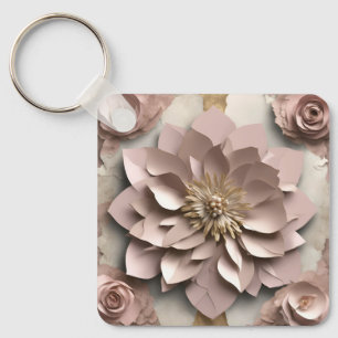 Dusty Rose Floral Aluminum Square Keychain