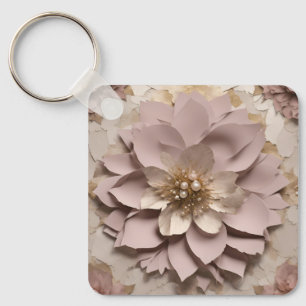 Dusty Rose Floral Aluminum Square Keychain