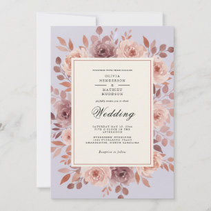 Dusty Rose Floral Autumn Wedding Invitation