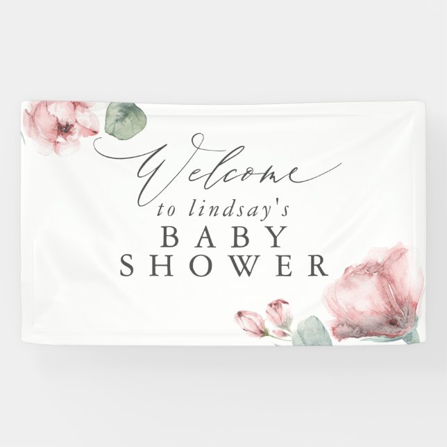 Dusty Rose Floral Baby or Bridal Shower Welcome Banner (Horizontal)