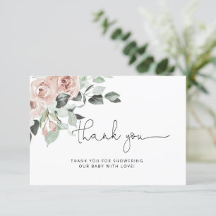 Dusty rose floral baby shower thank you card