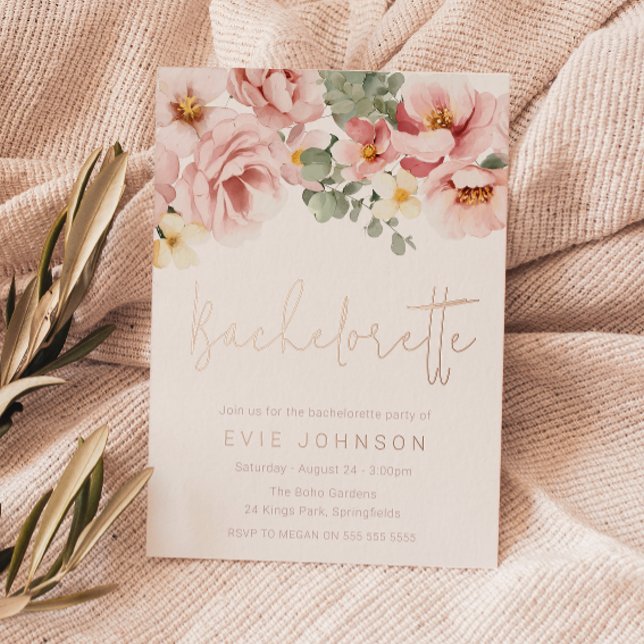 Dusty Rose Floral Bachelorette Party Rose Gold (Creator Uploaded)