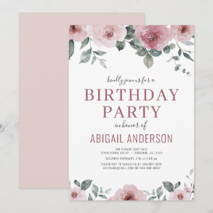 Dusty Rose Floral Birthday Party Any Age  Invitation