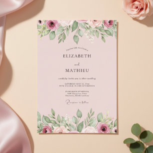Dusty Rose Floral Bloom Wedding Invitation