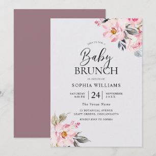 Dusty Rose Floral Blush Pink Baby Shower Brunch Invitation