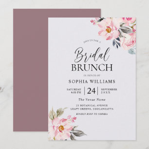 Dusty Rose Floral Blush Pink Bridal Shower Brunch Invitation