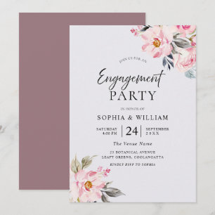 Dusty Rose Floral Blush Pink Engagement Party Invitation