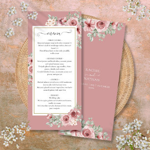Dusty Rose Floral Botanical Wedding Dinner Menu