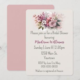 Dusty Rose Floral Bouquet Bridal Shower Invitation