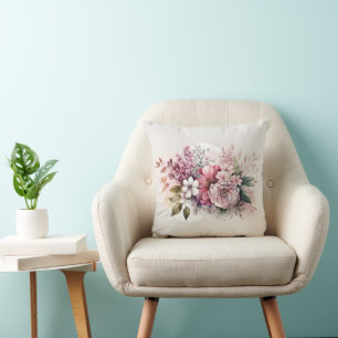 Dusty Rose Floral Bouquet  Cushion