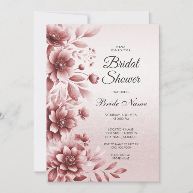 Dusty Rose Floral Bridal Shower Invitation (Front)