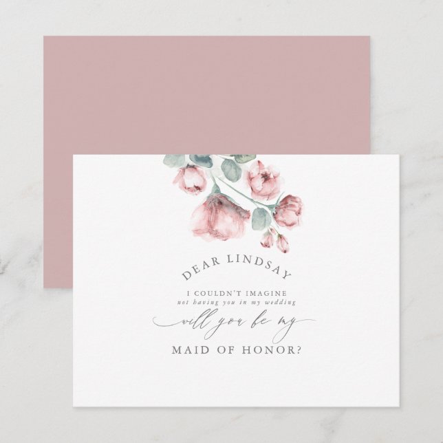Dusty Rose Floral Bridesmaid - Maid of Honour Invitation (Front/Back)