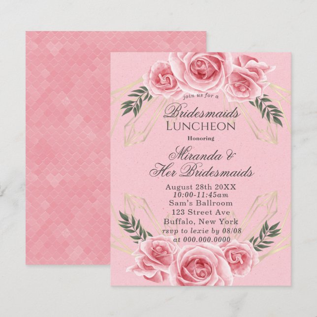 Dusty Rose Floral Bridesmaids Luncheon Invites (Front/Back)